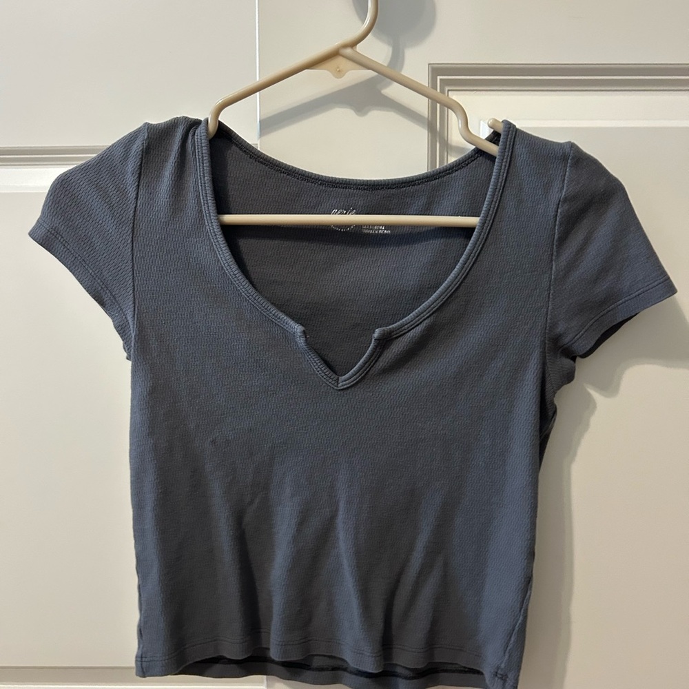 Aerie Gray V-Neck Notch Top